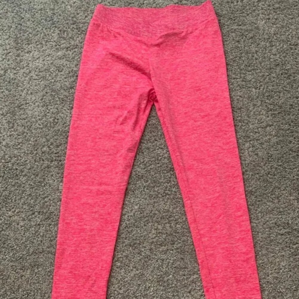 V-Waisted Cinched Bottom Athleisure Leggings in Hot Pink & Dash of White Blended